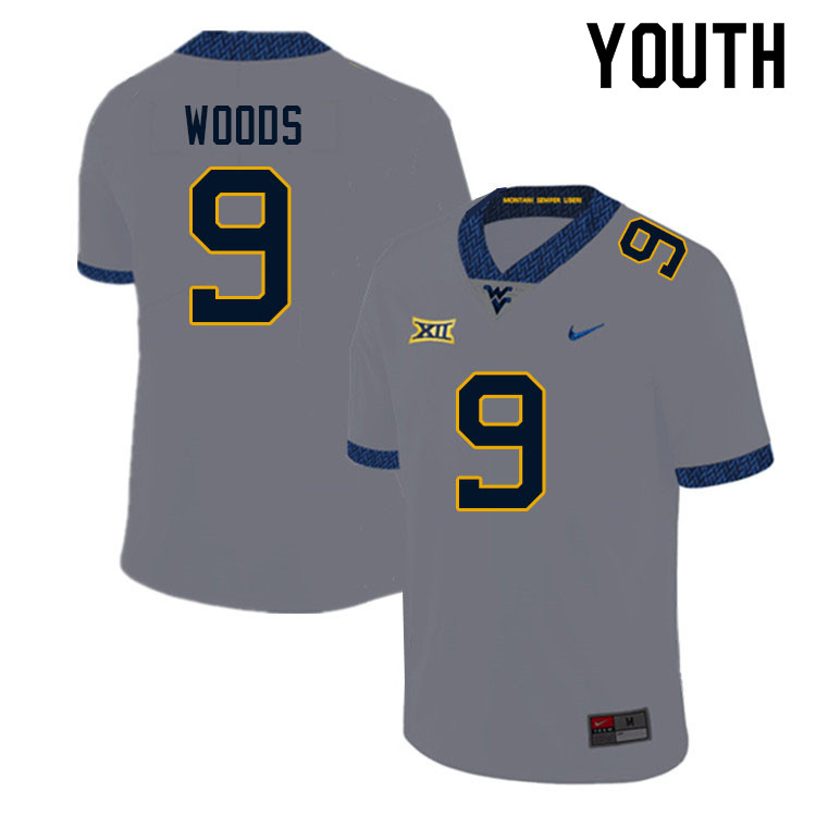 NCAA Youth Charles Woods West Virginia Mountaineers Gray #9 Nike Stitched Football College Authentic Jersey TE23F10AB